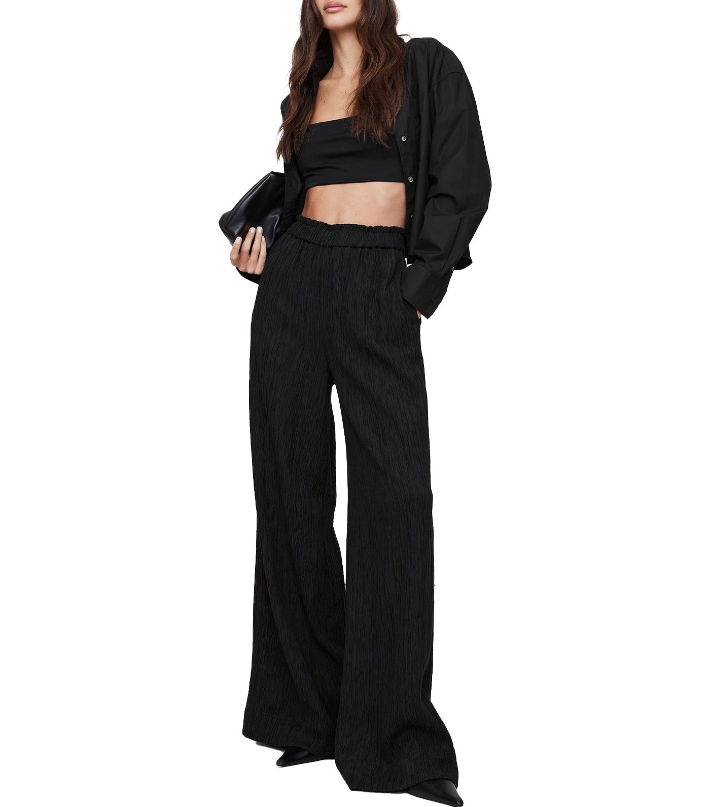 Crinkle Crepe Pull-On Pant Black