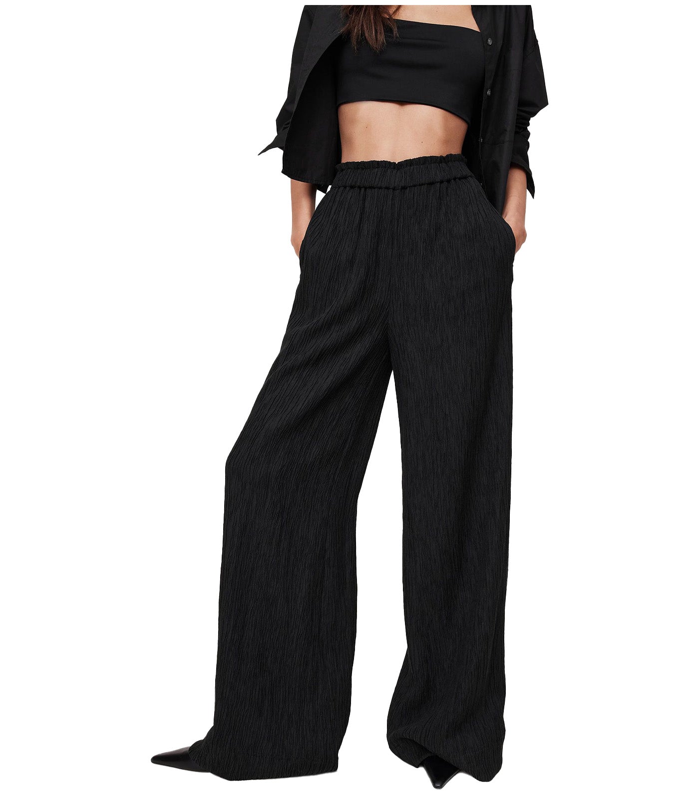 Crinkle Crepe Pull-On Pant Black