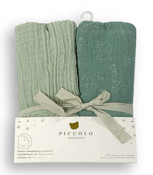 2-Pack Muslin Swaddle 36in X 40in Header Wrap - Green