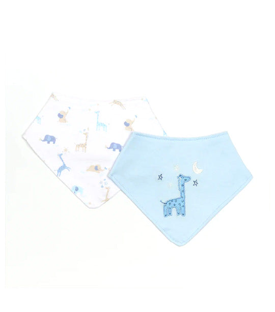 2-Pack Embroidered And All Over Print Bandana Bib - Blue