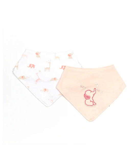 2-Pack Embroidered And All Over Print Bandana Bib - Pink