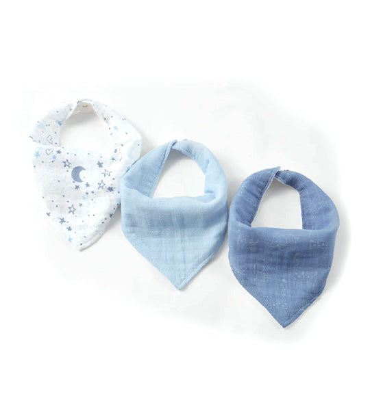 3-Pack Muslin Bandana Bibs - Blue