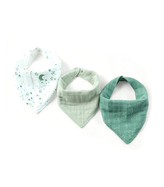 3-Pack Muslin Bandana Bibs - Green