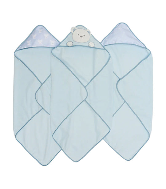 3 Pack Hooded Towels Blue