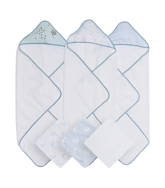 6 Pack Hooded Towels and Washcloths Blue