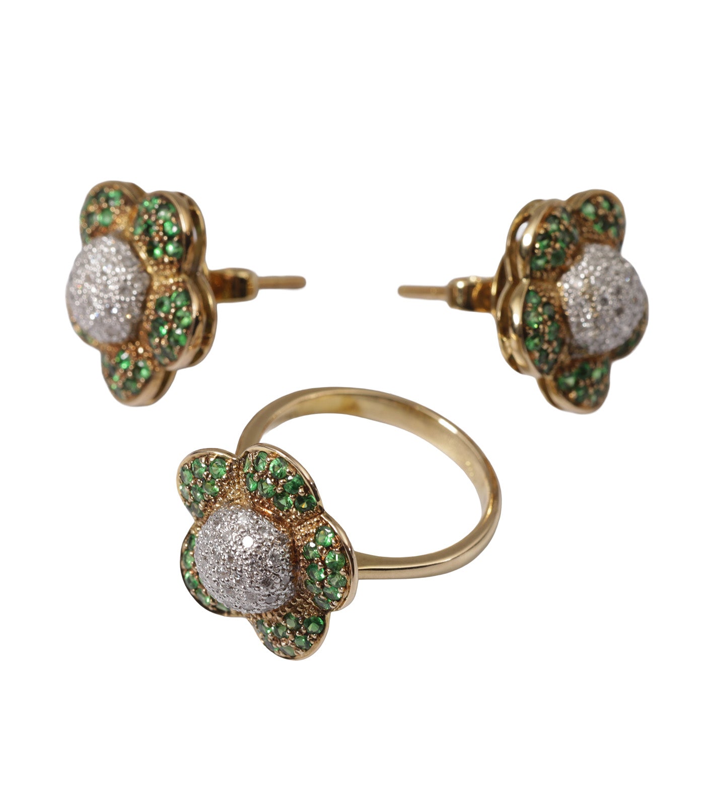 Tsavorite Ring and Earrings Set