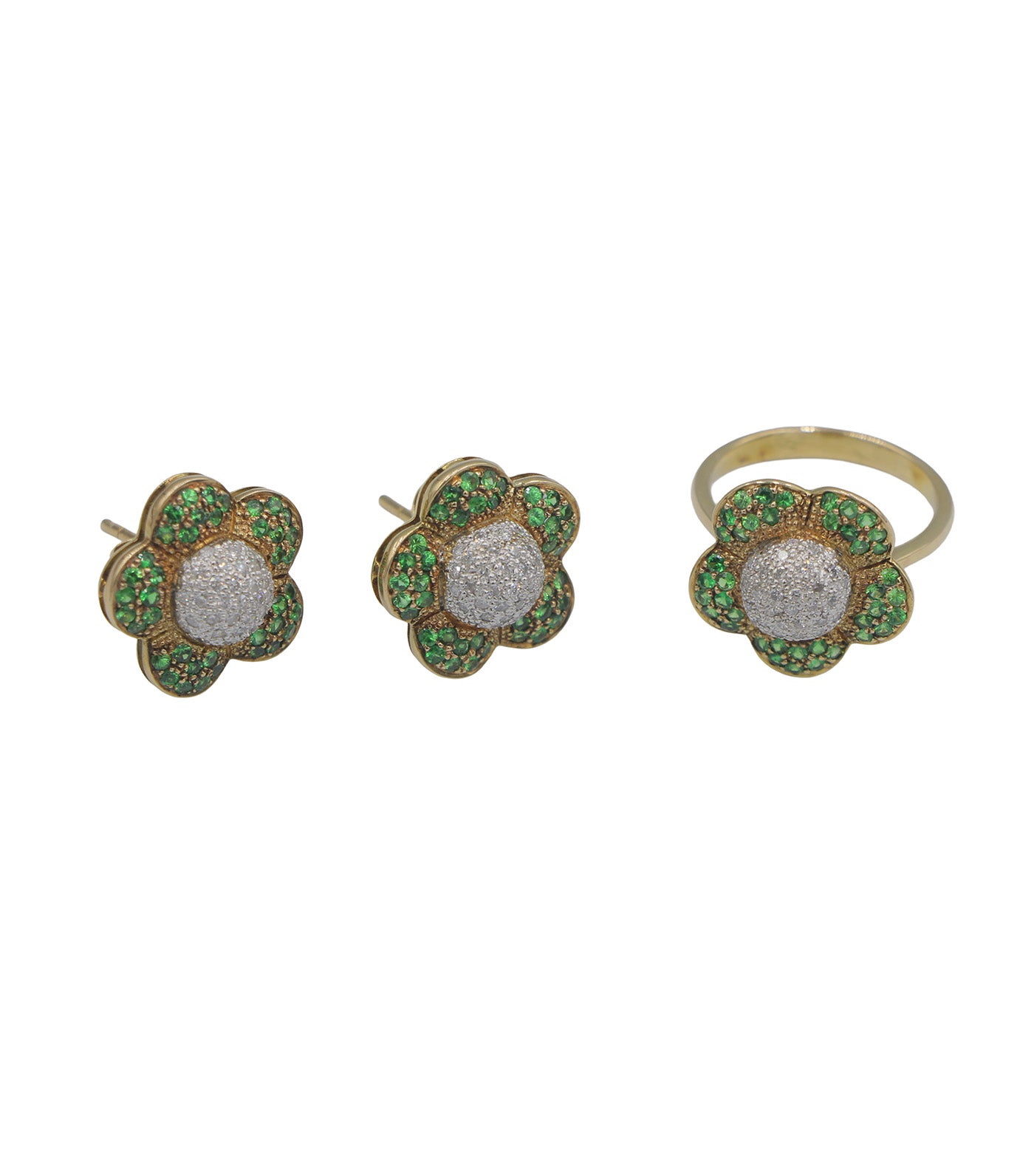 Tsavorite Ring and Earrings Set