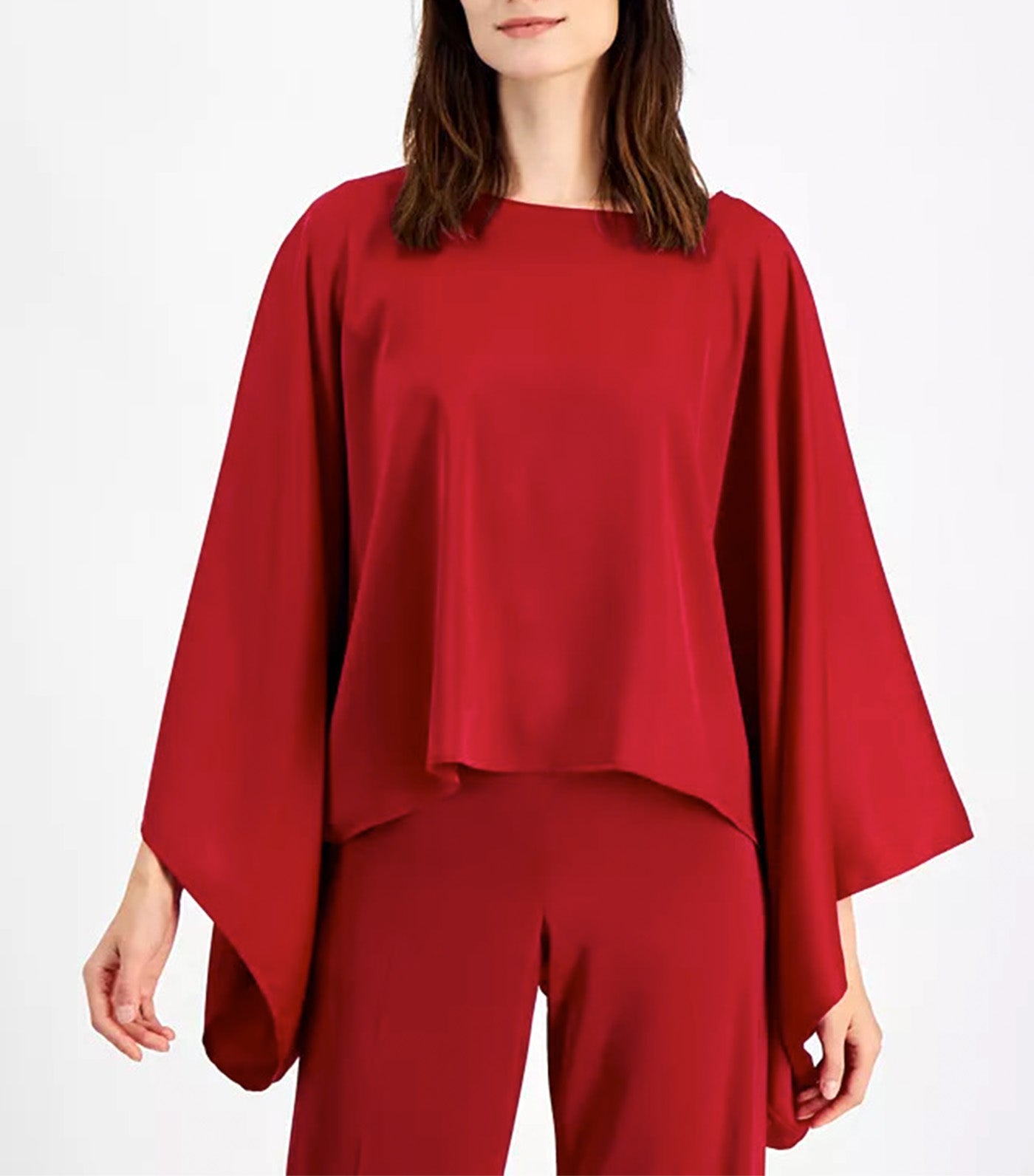 Women's Boat-Neck Dolman Sleeve Cape Blouse Titan Red