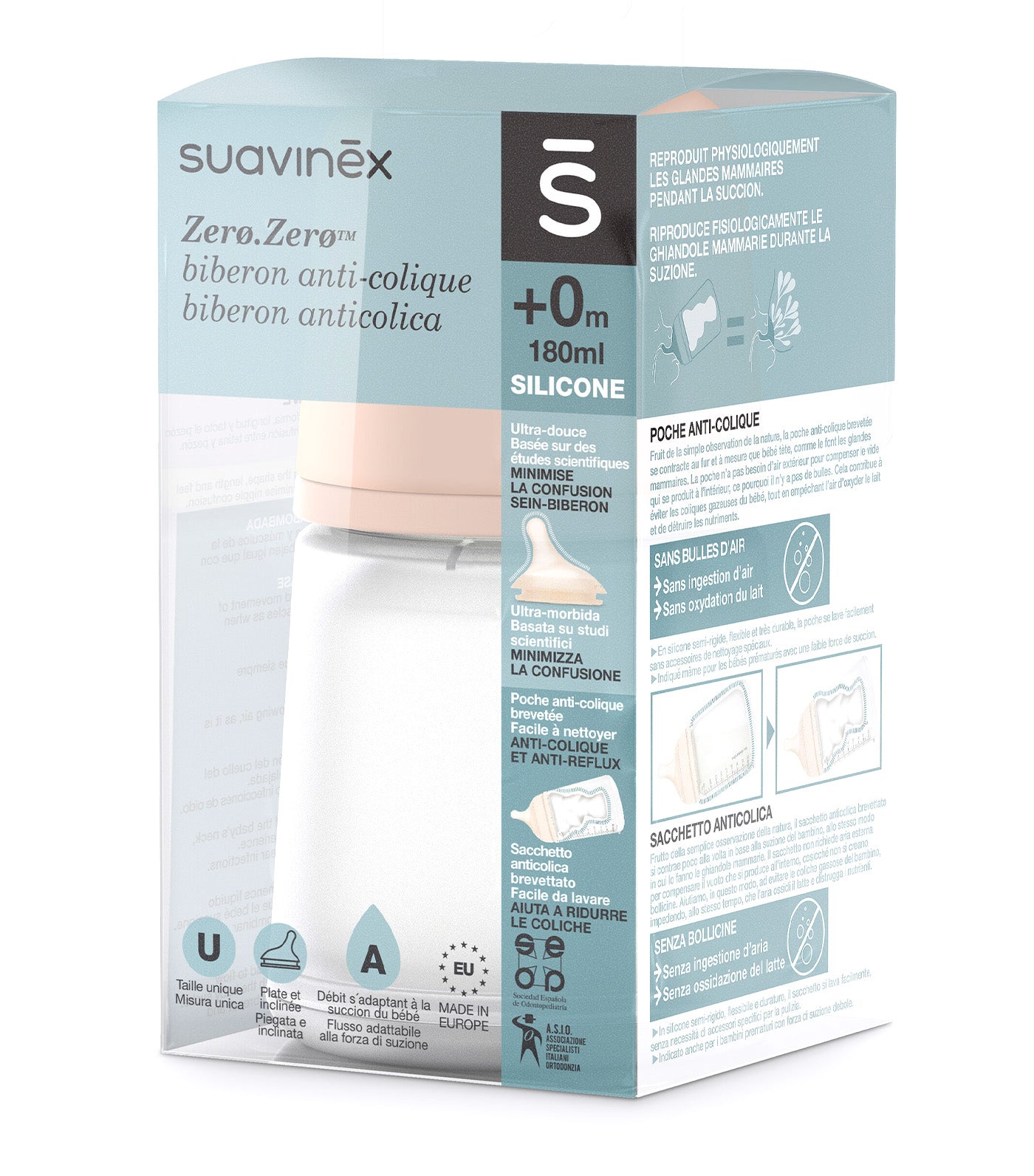 Zero Zero Anti-Colic Silicone Baby Bottle 180ml, Adaptable Flow