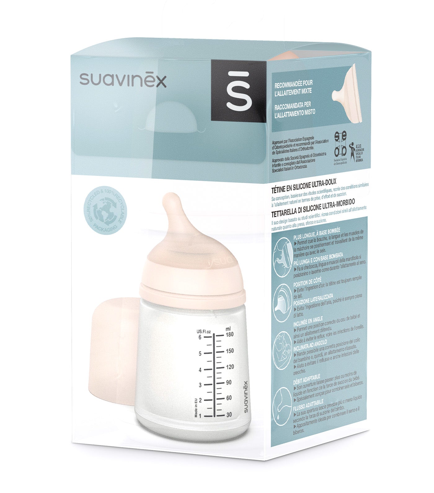 Zero Zero Anti-Colic Silicone Baby Bottle 180ml, Adaptable Flow