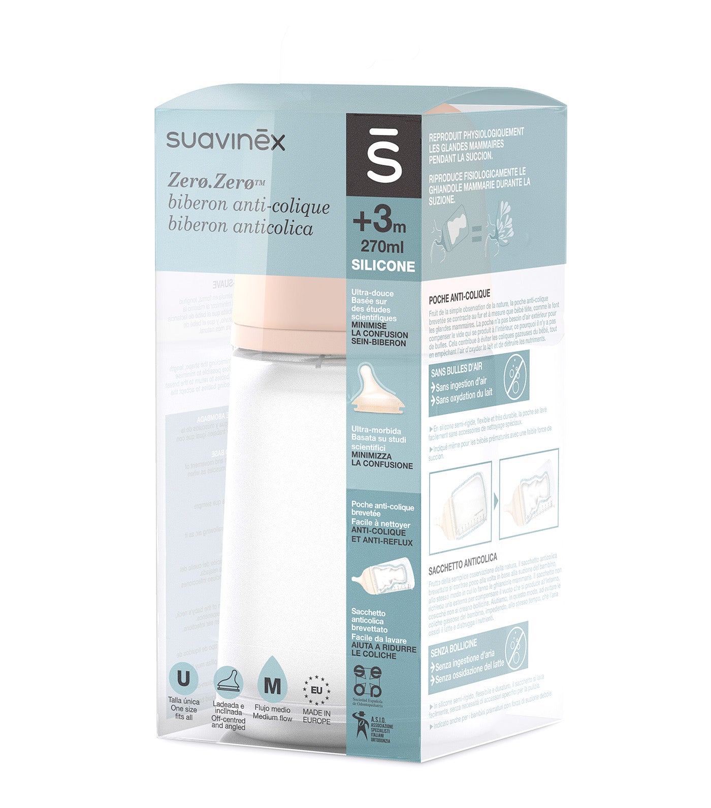 Zero Zero Anti-Colic Silicone Baby Bottle, 270ml, Medium Flow