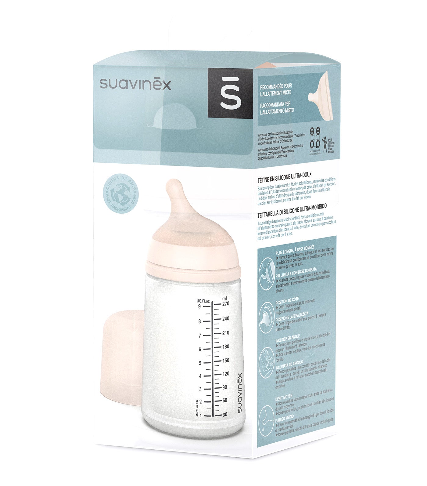 Zero Zero Anti-Colic Silicone Baby Bottle, 270ml, Medium Flow