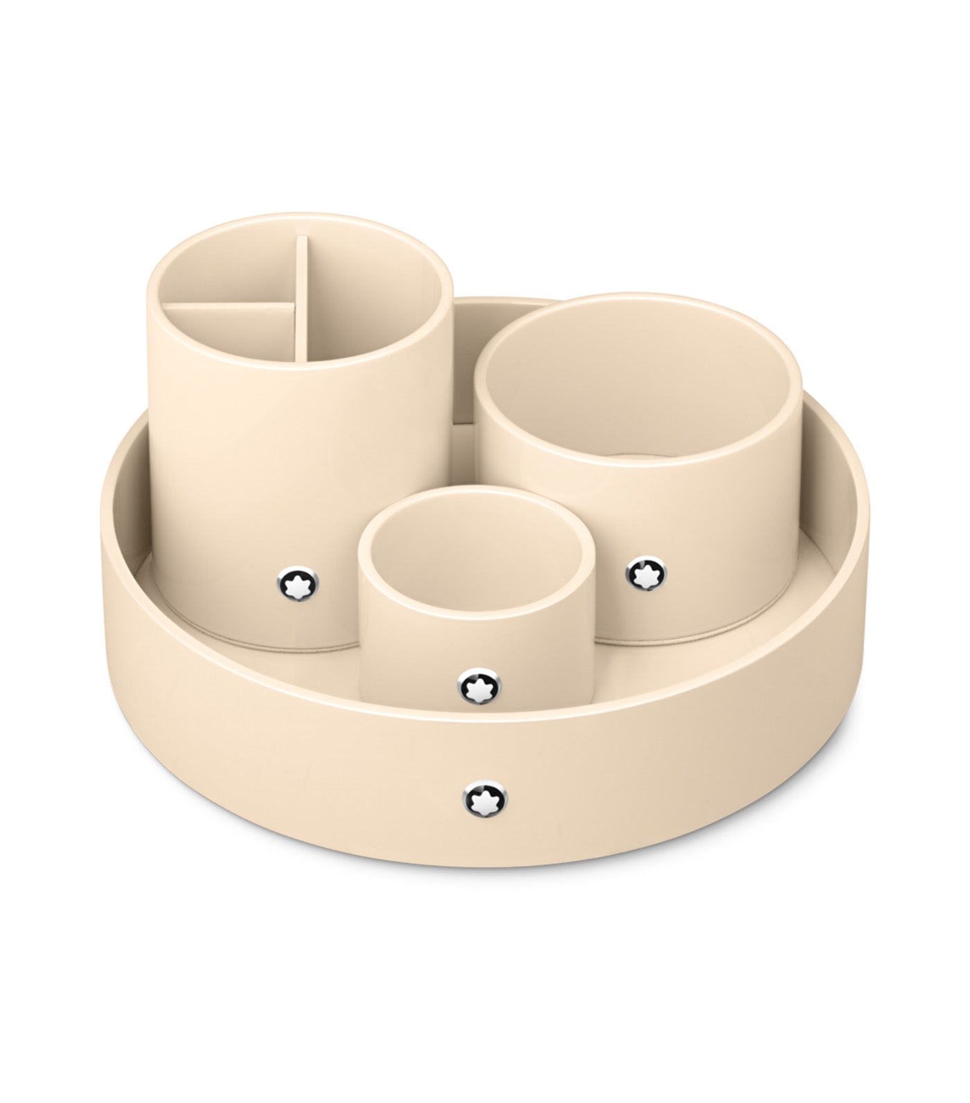 Round Desk Tray in Ivory Colored Lacquer Wood