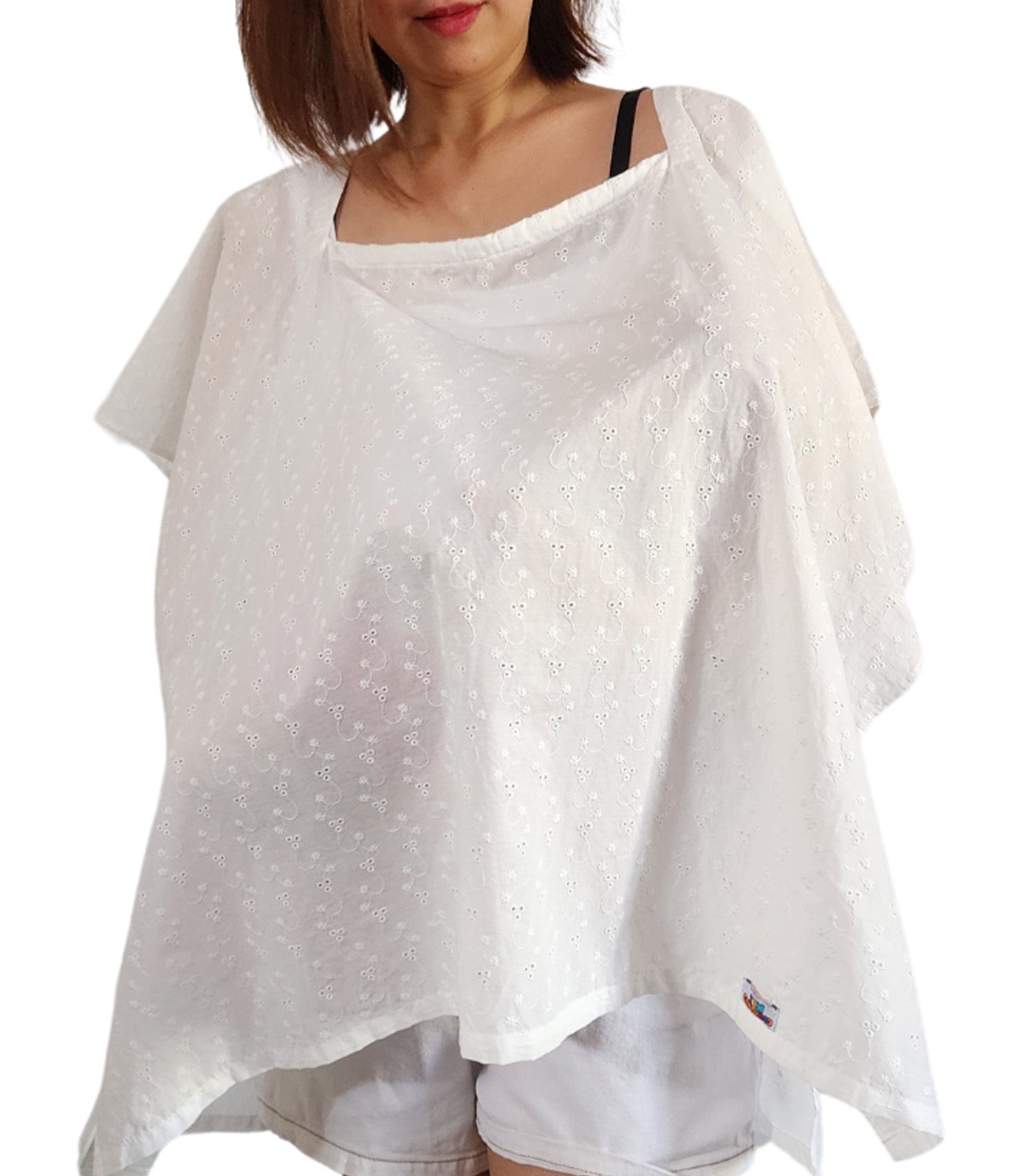 Poncho Nursing Cover - Eyelet White