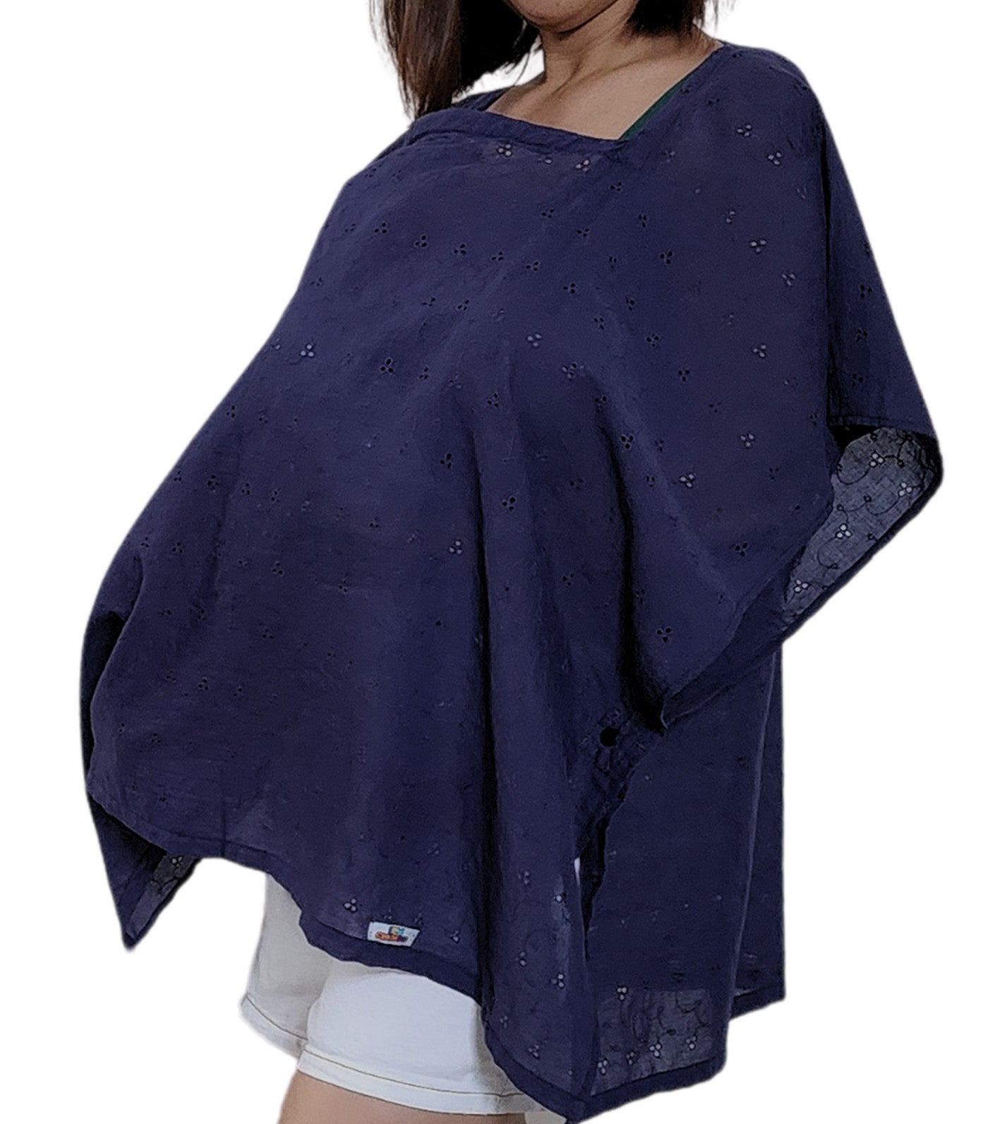 Poncho Nursing Cover - Eyelet Navy