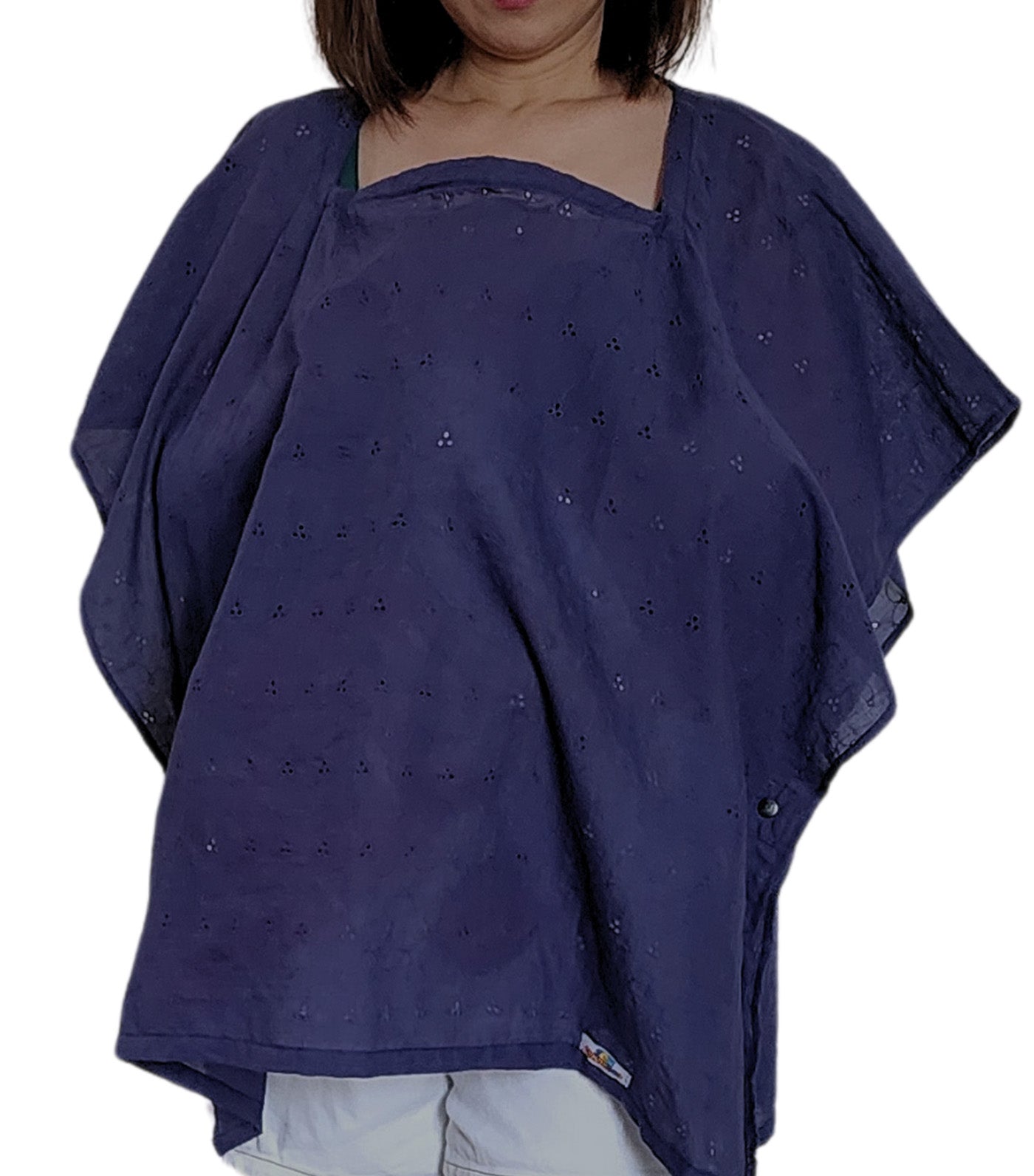 Poncho Nursing Cover - Eyelet Navy