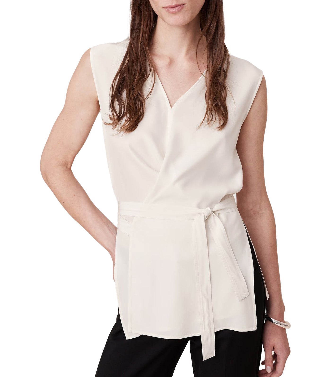 Signature Silk Wrap Top White