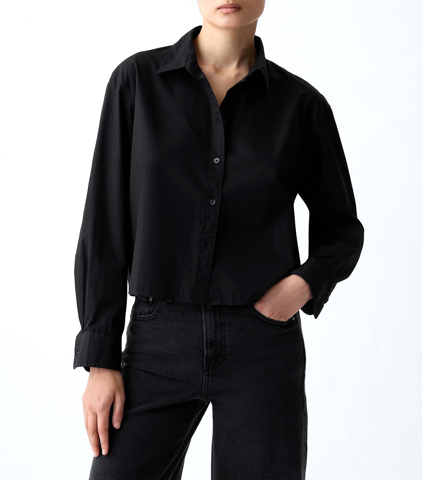 Organic Cotton Cropped Shirt Black