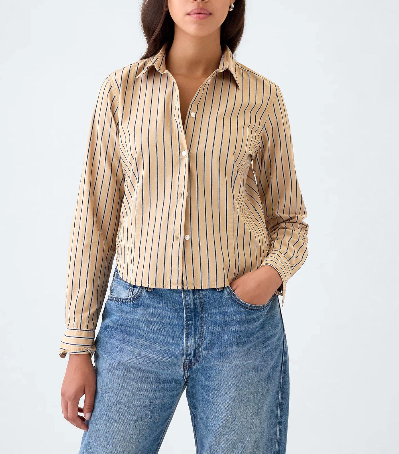 Organic Cotton Cropped Shirt Khaki Stripe