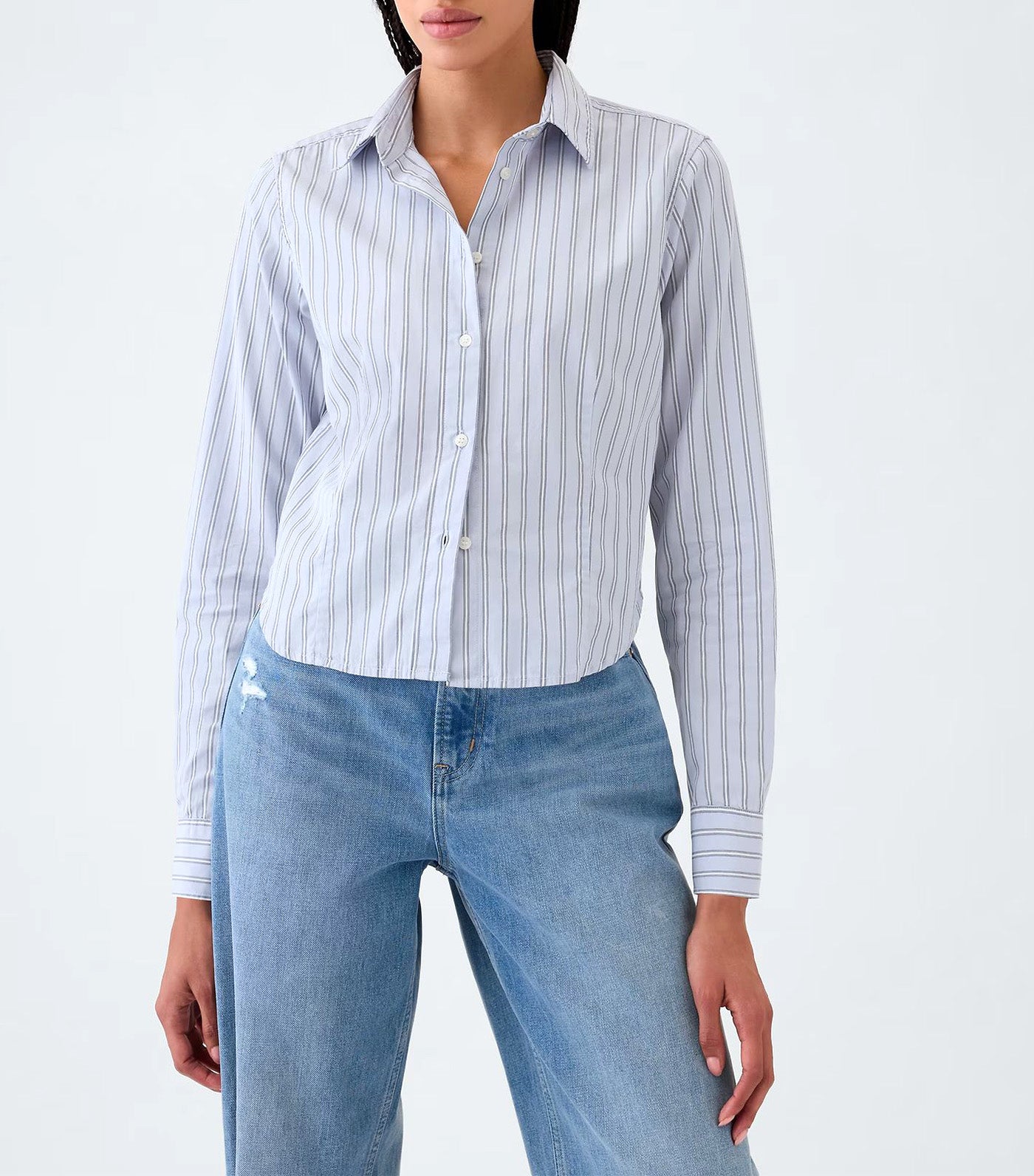 Organic Cotton Cropped Shirt Blue Stripe