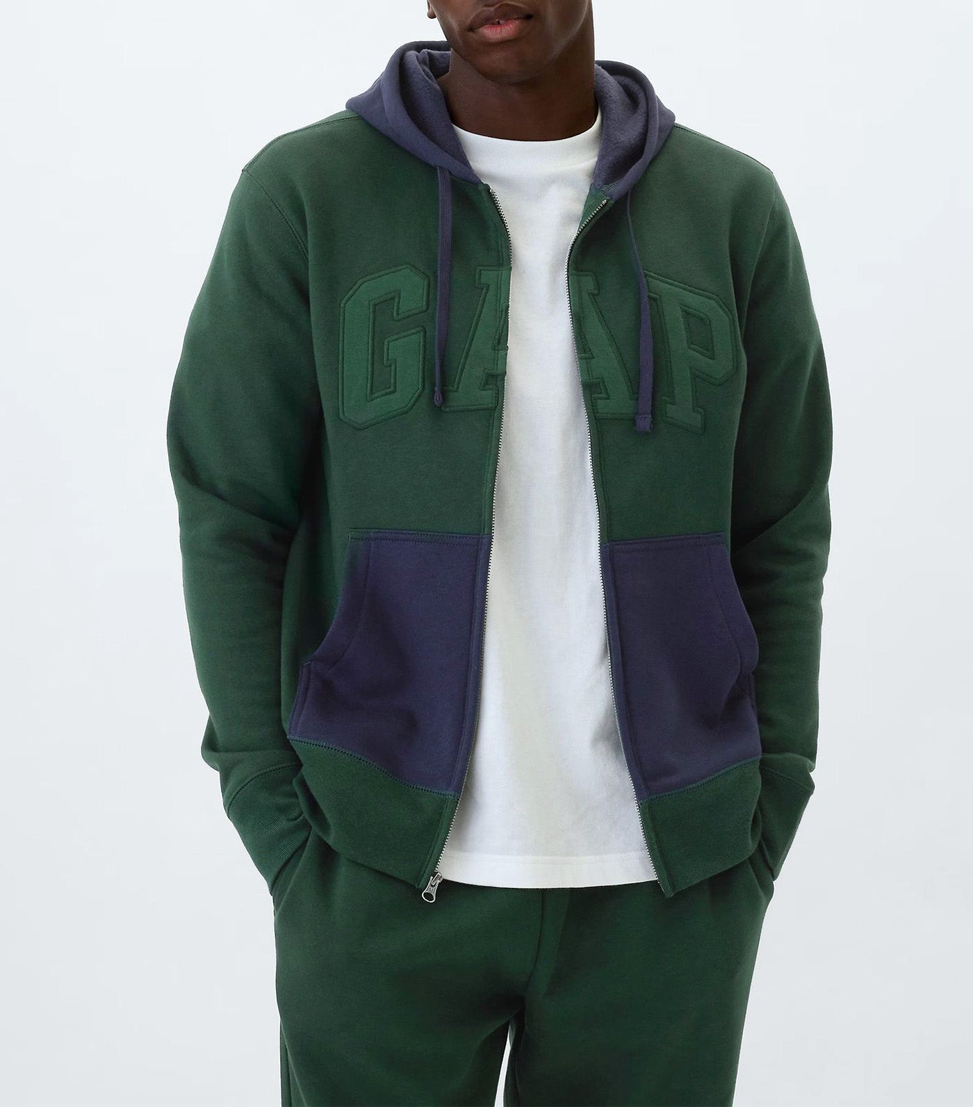 Logo Colorblock Zip Hoodie Essex Green