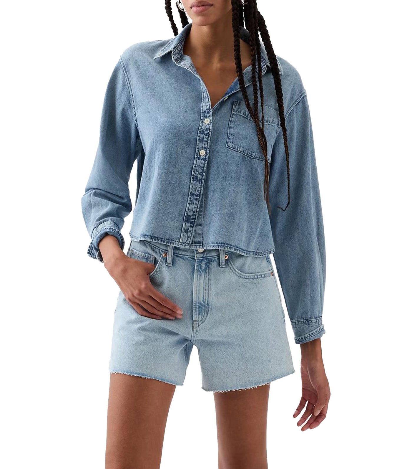 Cropped Denim Shirt Light Wash