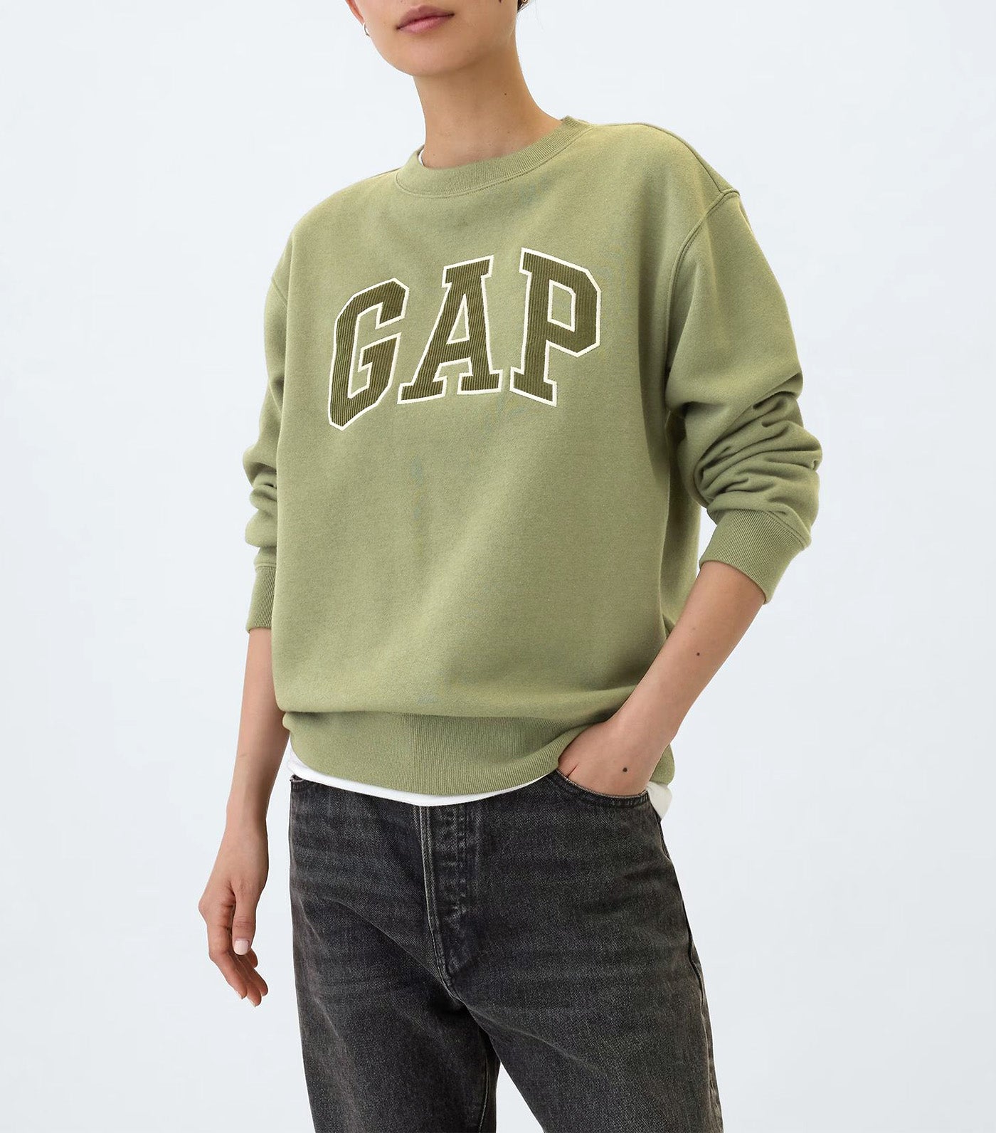 Sweatshirt V-Gap Heritage Crew Olive Cord