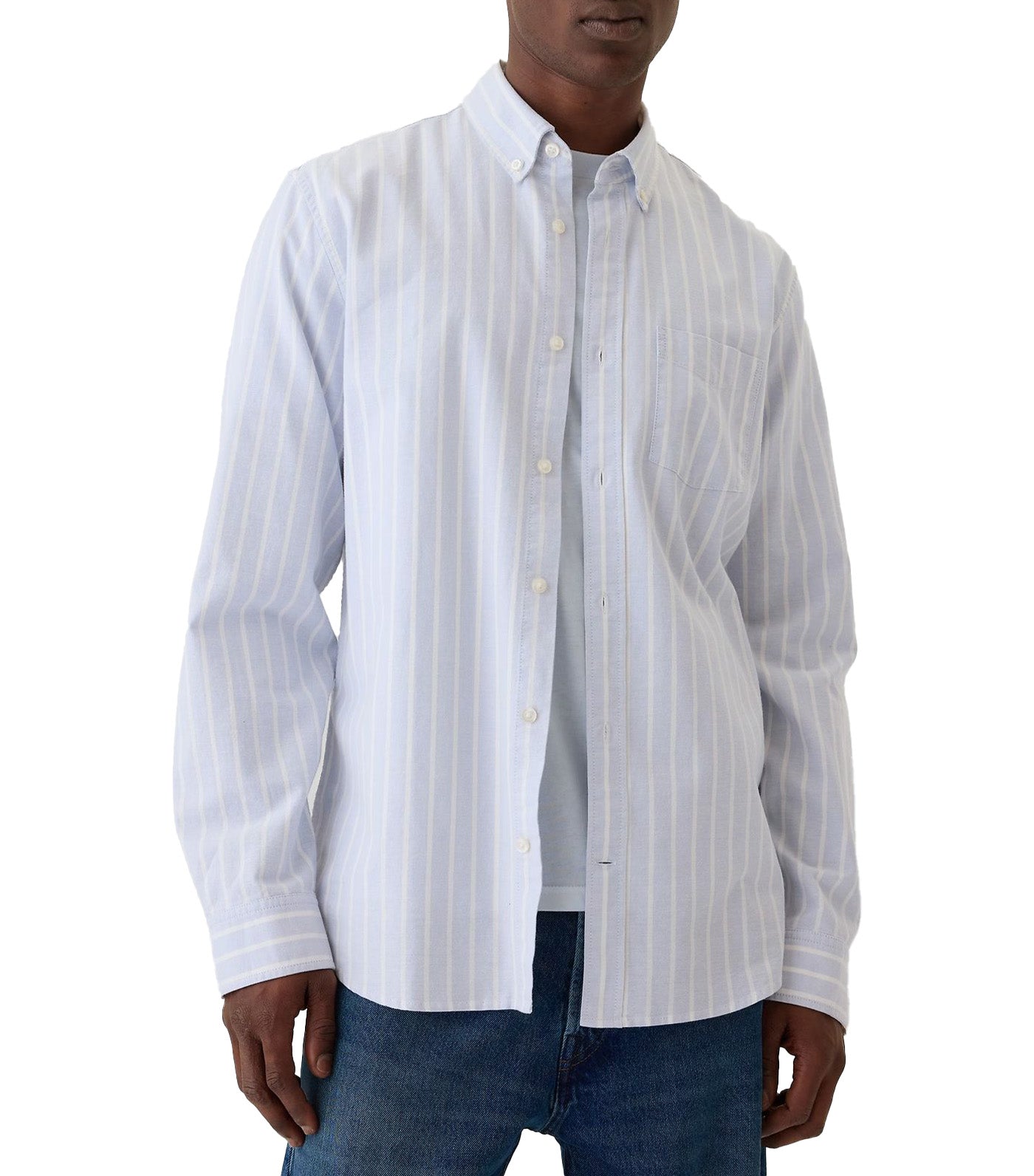 Classic Oxford Shirt in Standard Fit Wide Stripe Blue