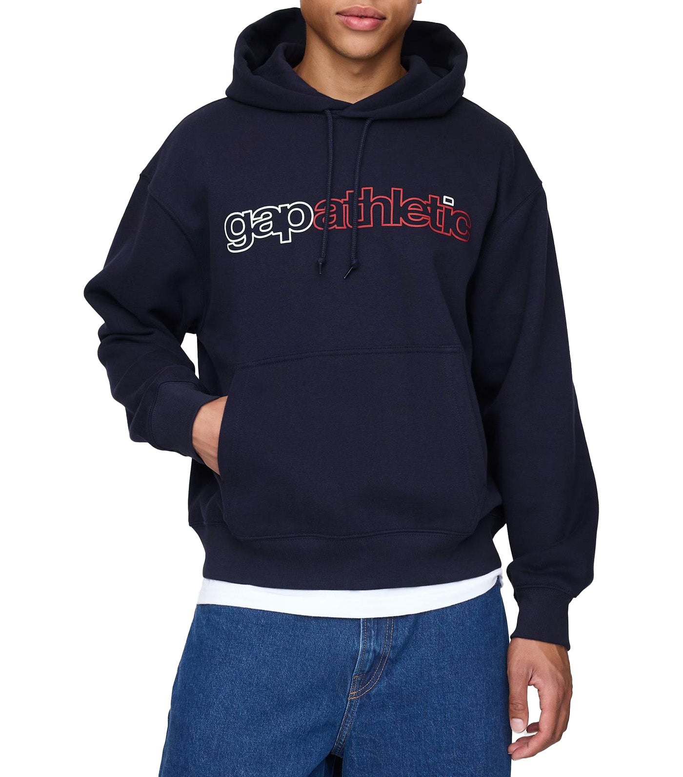 Vintage Soft Oversized Athletic Logo Hoodie Navy Uniform