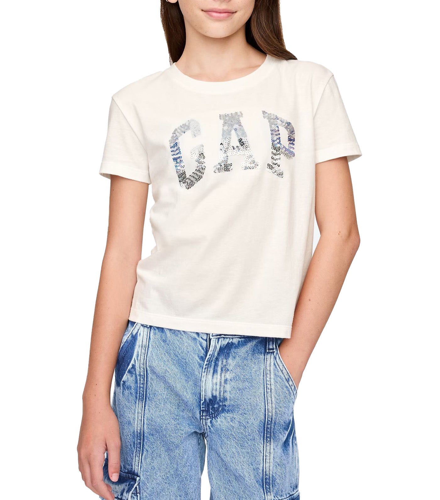 Sequin Logo T-Shirt Off White