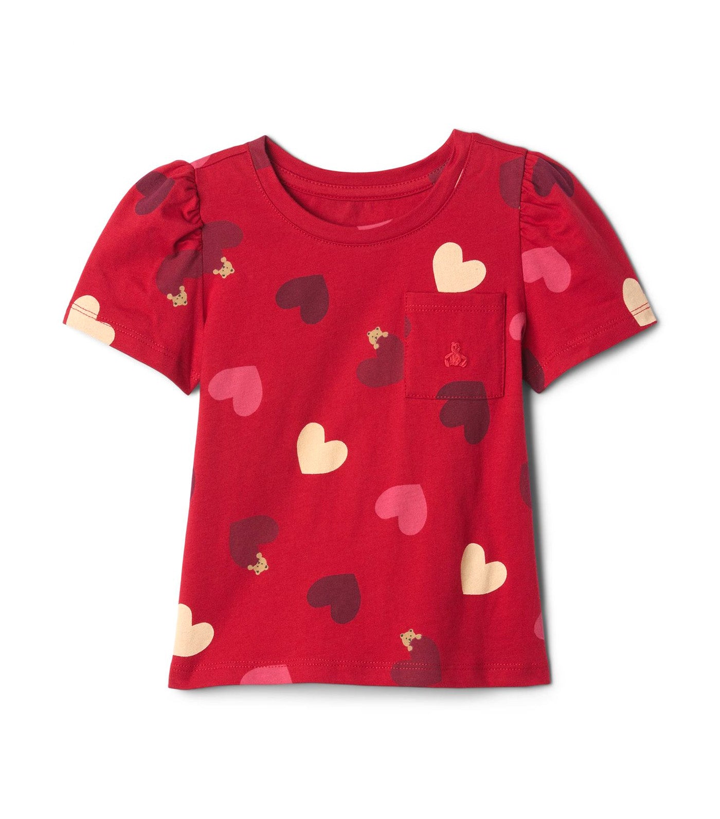 Toddler Mix And Match Puff Sleeve Pocket T-Shirt Heart Print