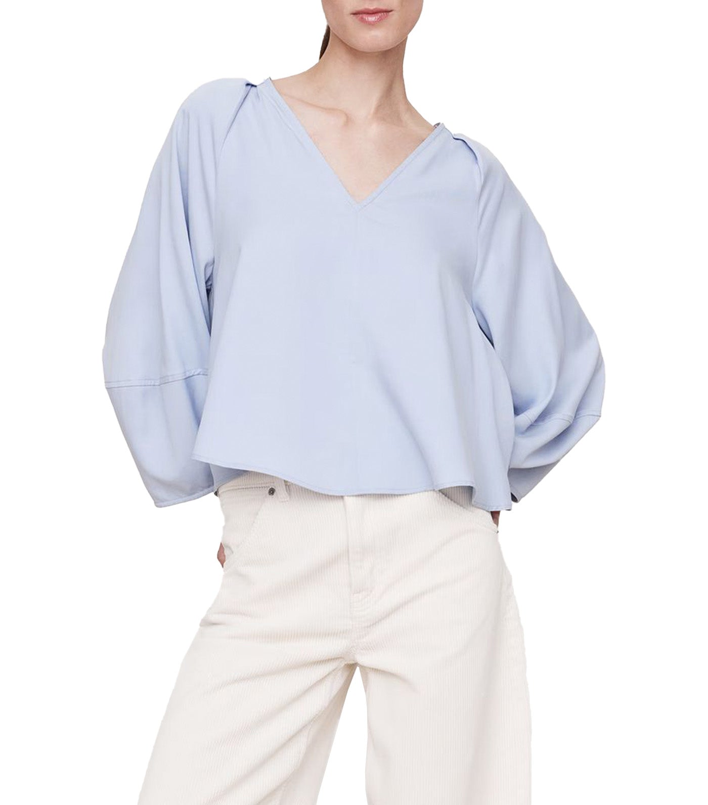 Tencel™ Cotton Twill Lantern-Sleeve Top Skating Rink