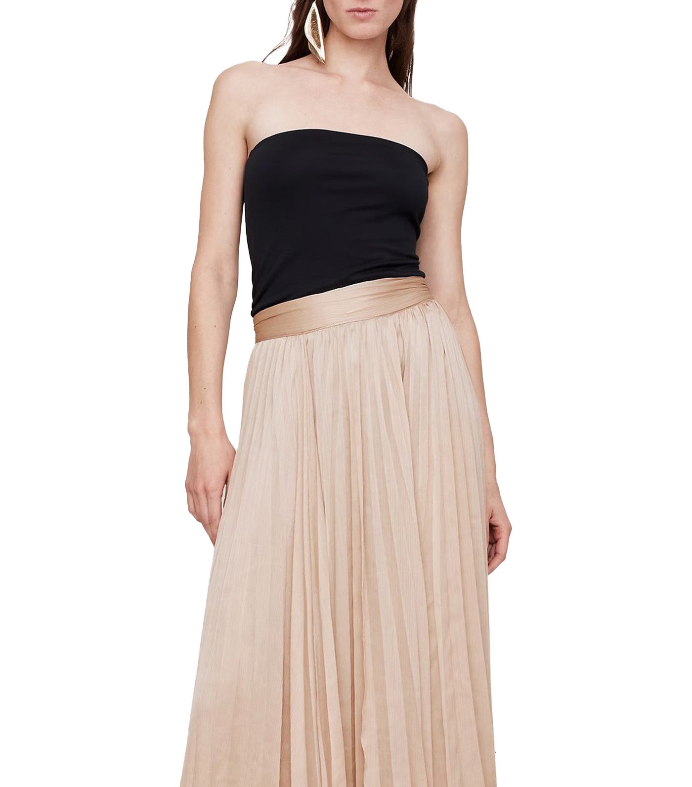 Crinkle Satin Pleated Midi Skirt New Prosecco