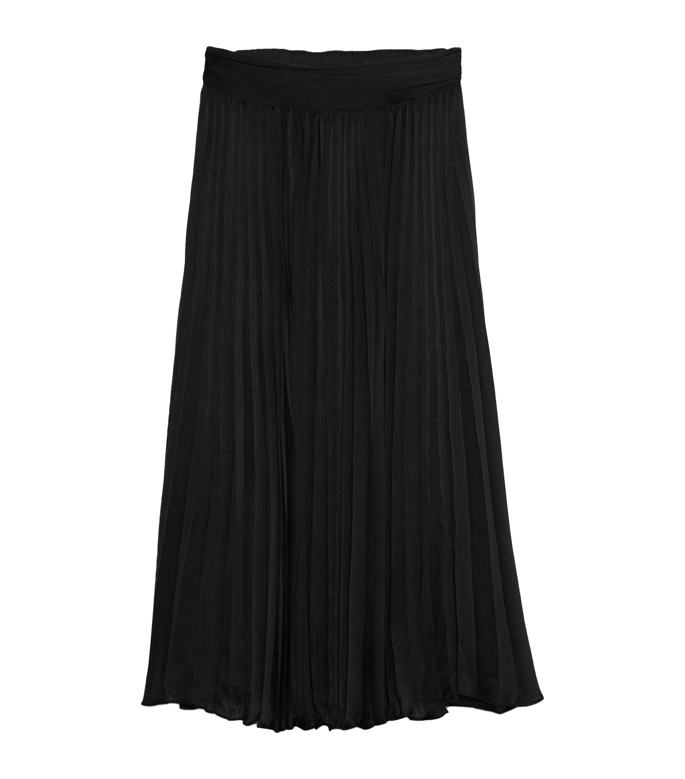 Crinkle Satin Pleated Midi Skirt Black