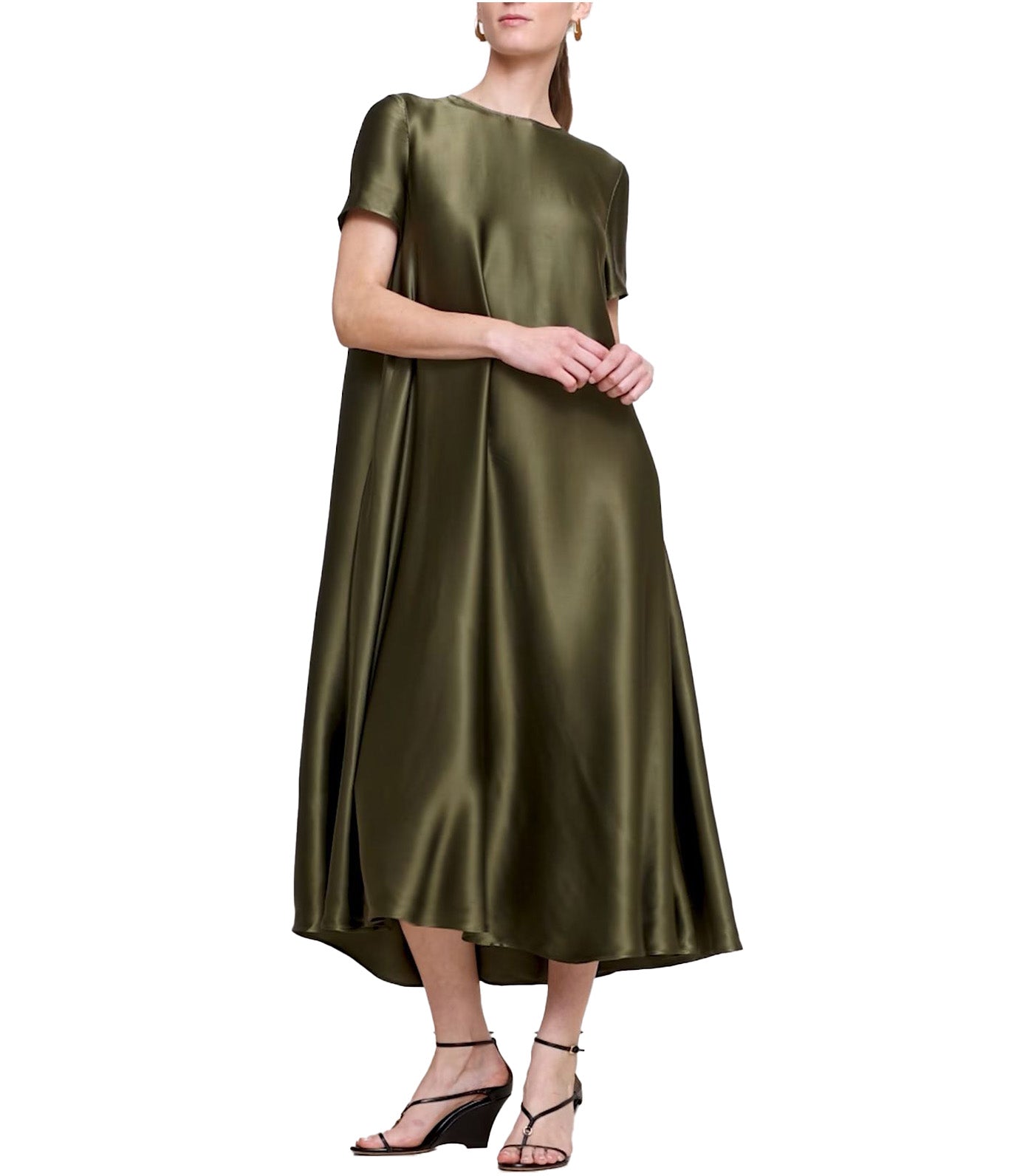 Aurelia Italian Satin Trapeze Dress Spiced Olive Green