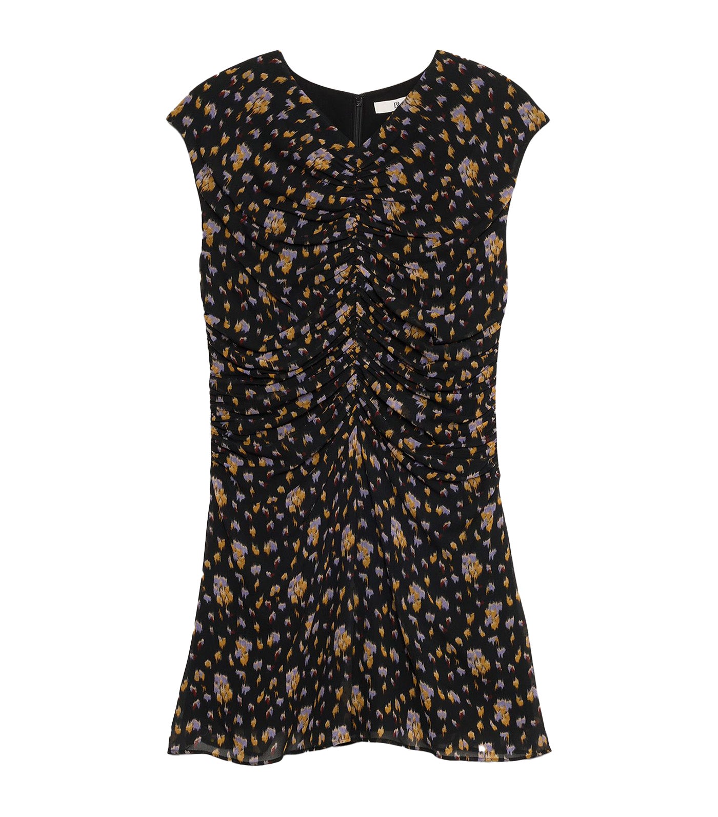 Georgette Ruched-Front Mini Dress Floral Black