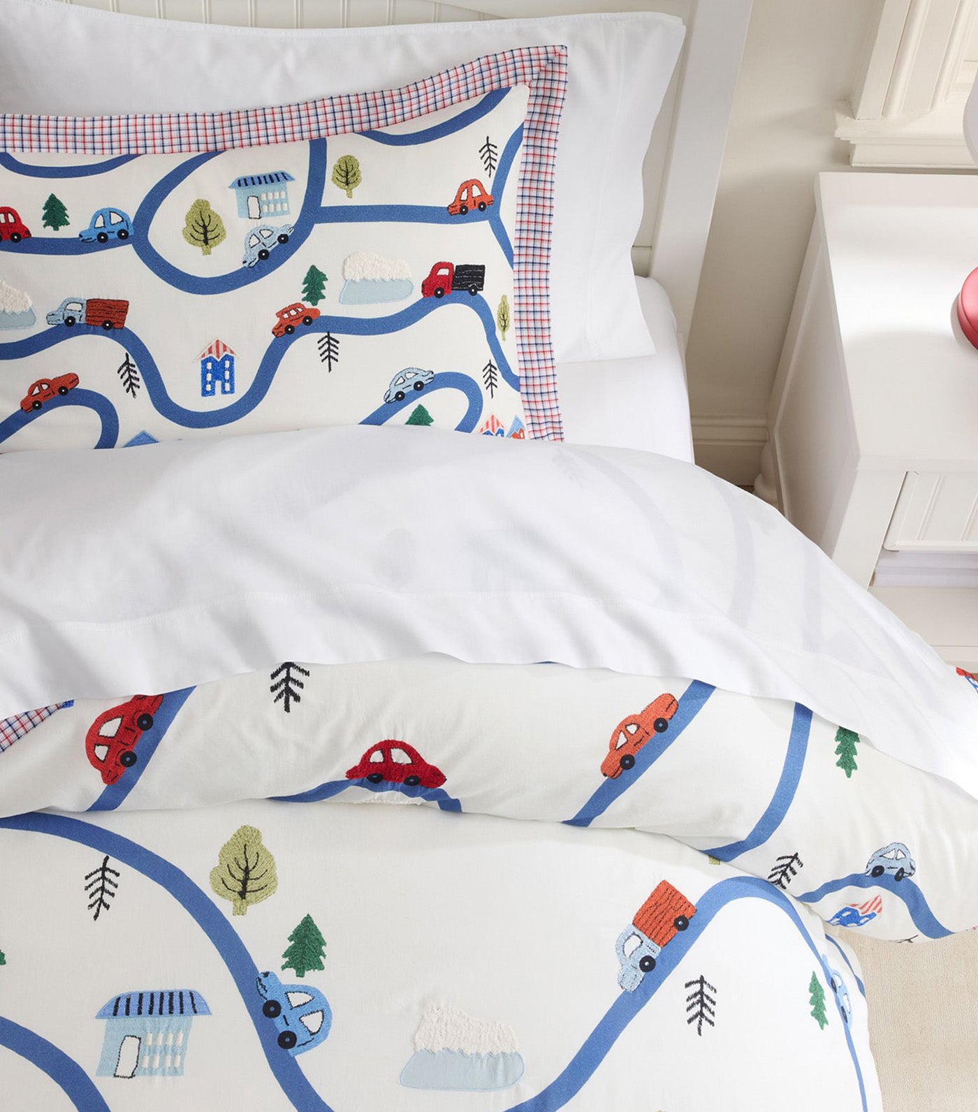 Chambray Embroidered Transportation Duvet Cover