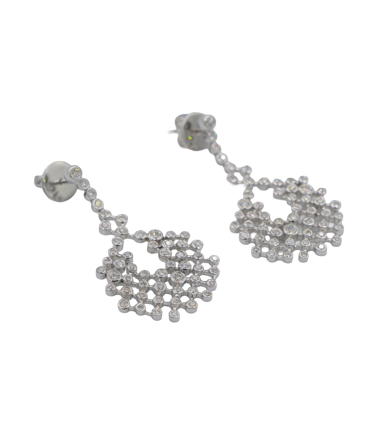 Diamond Bezel Lace Drop Earrings White Gold