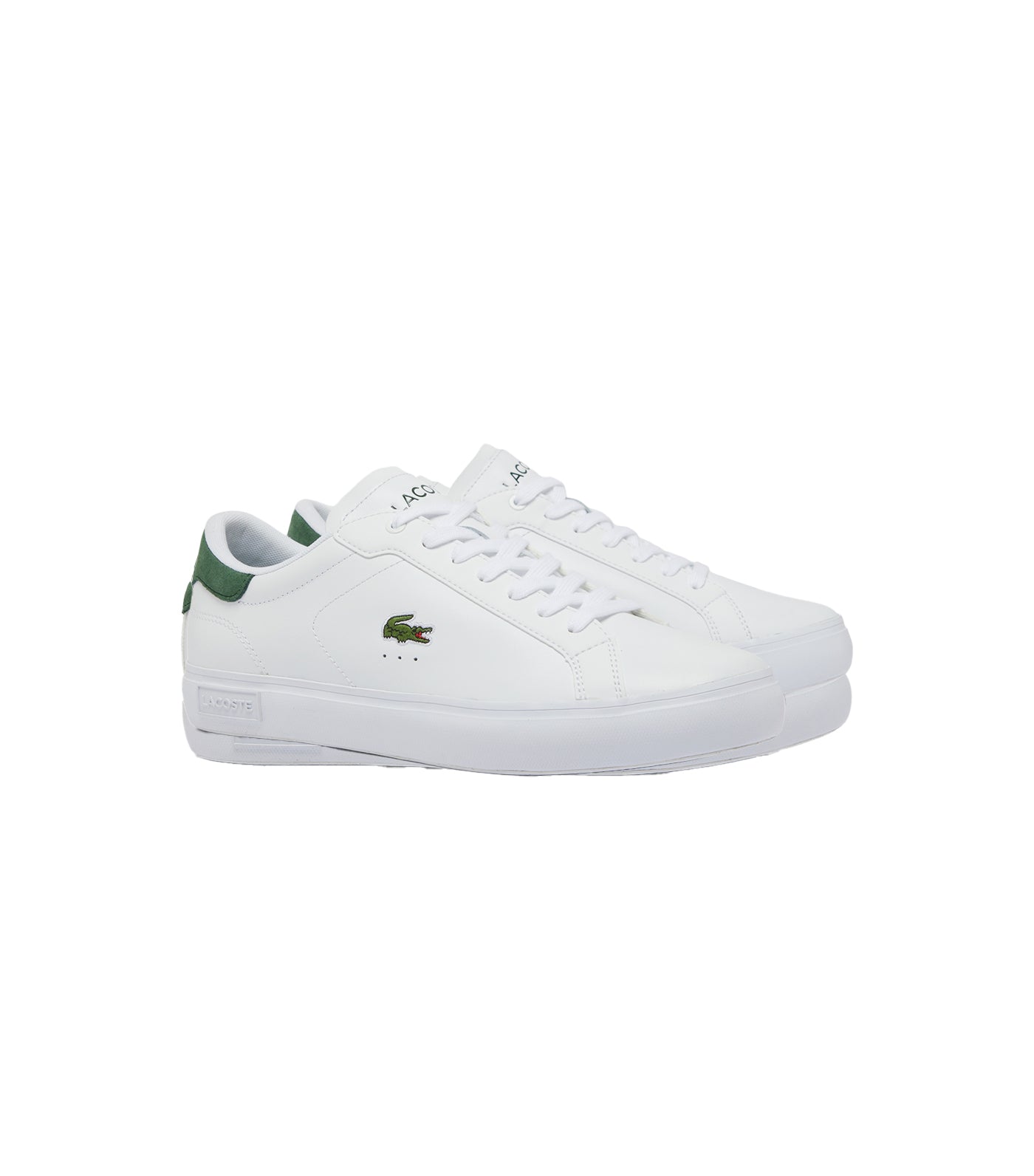 Men's Powercourt Logo Tongue Leather Trainers White/Dark Green