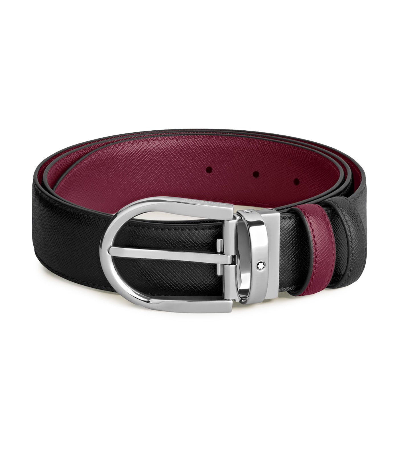 Horseshoe Buckle 35mm Reversible Leather Belt Black/Cassis