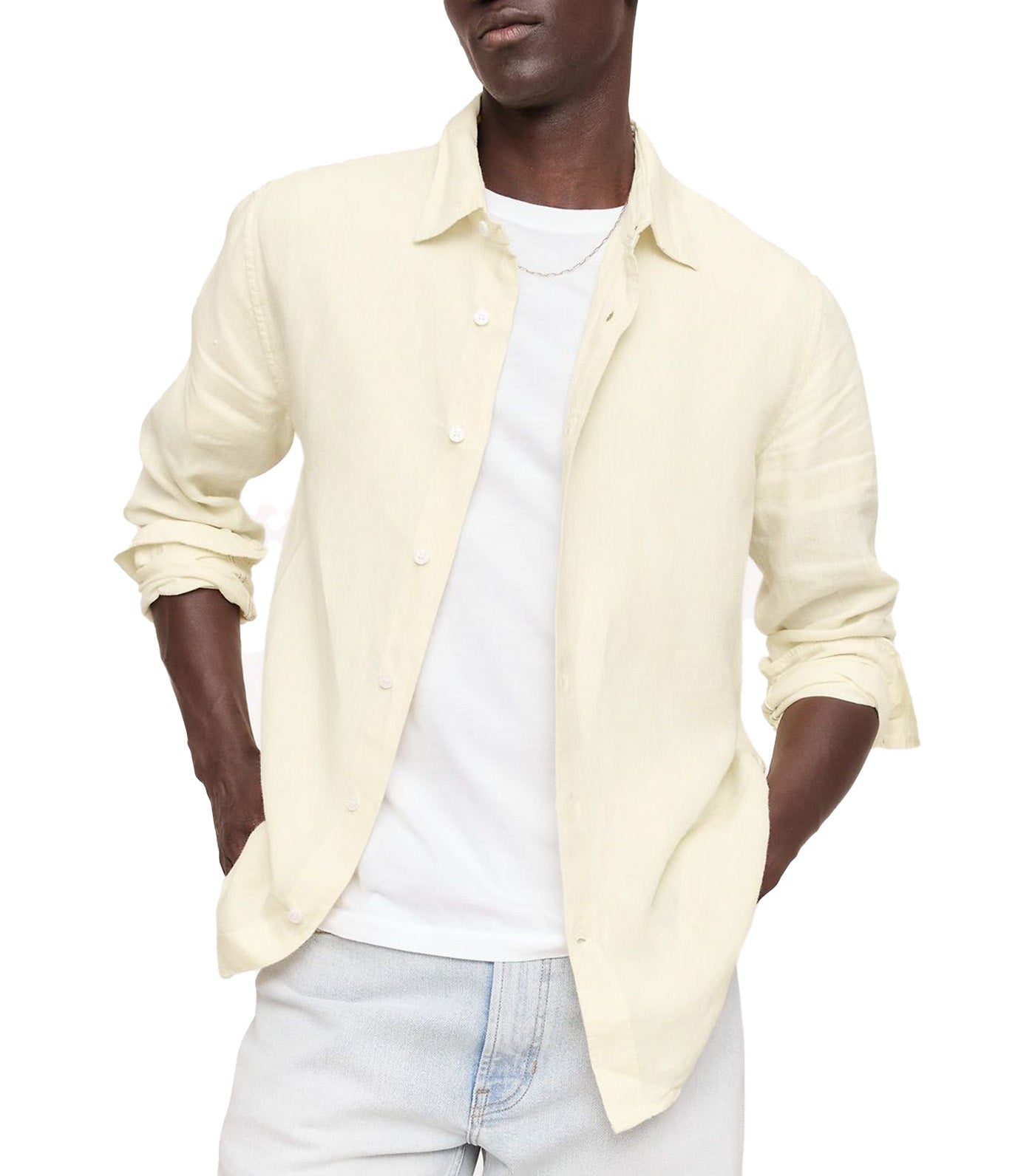 Slim Fit Linen Shirt Yellow