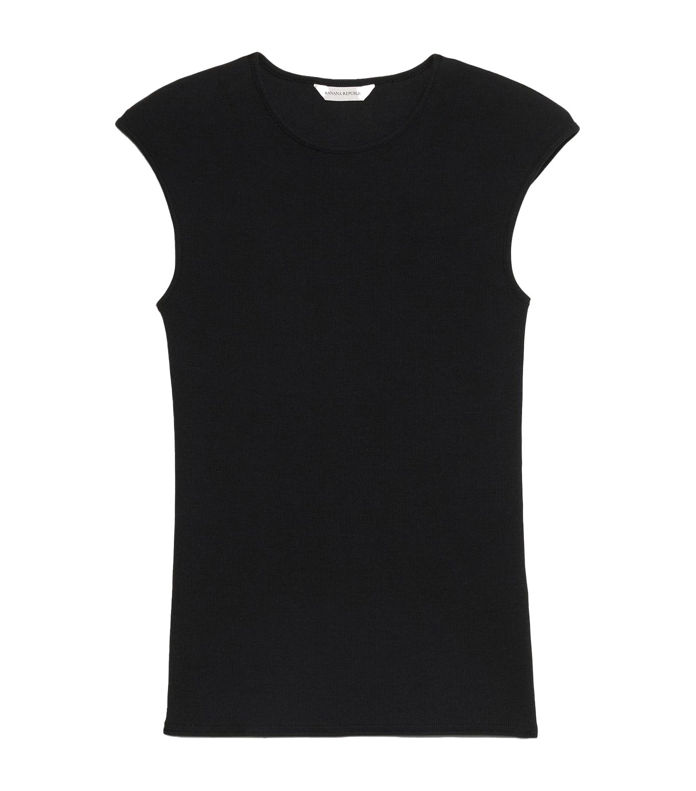 Ribbed Cap-Sleeve T-Shirt Black