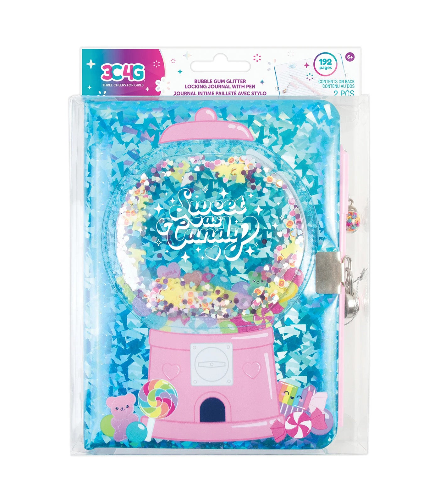 Bubble Gum Glitter Locking Journal with Pen
