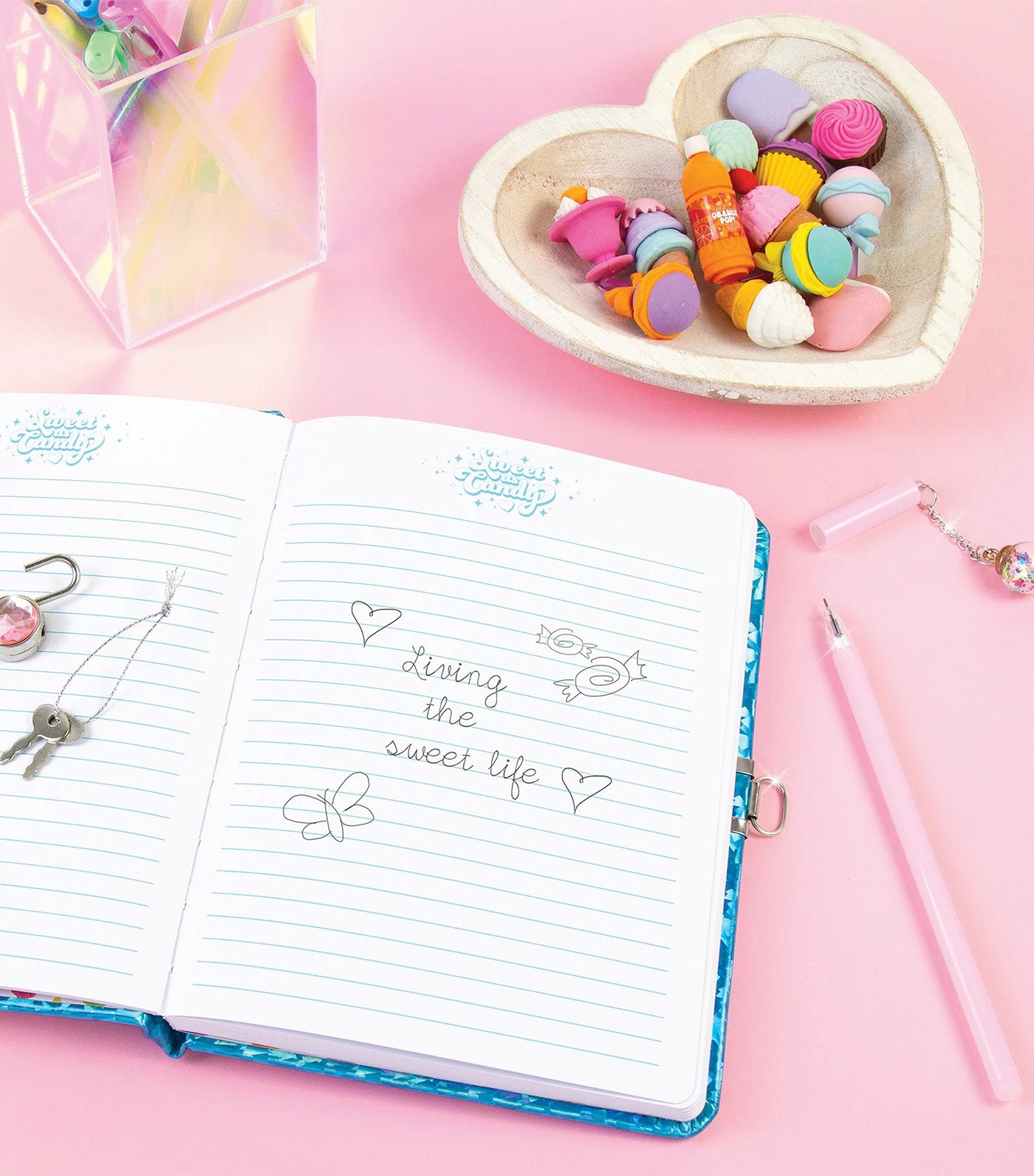 Bubble Gum Glitter Locking Journal with Pen