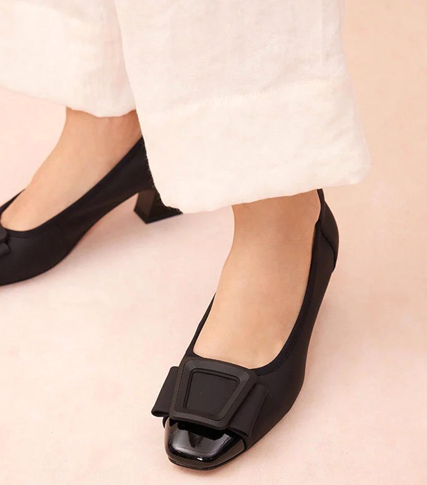 Penelope Elegant Buckle Block Heels Black