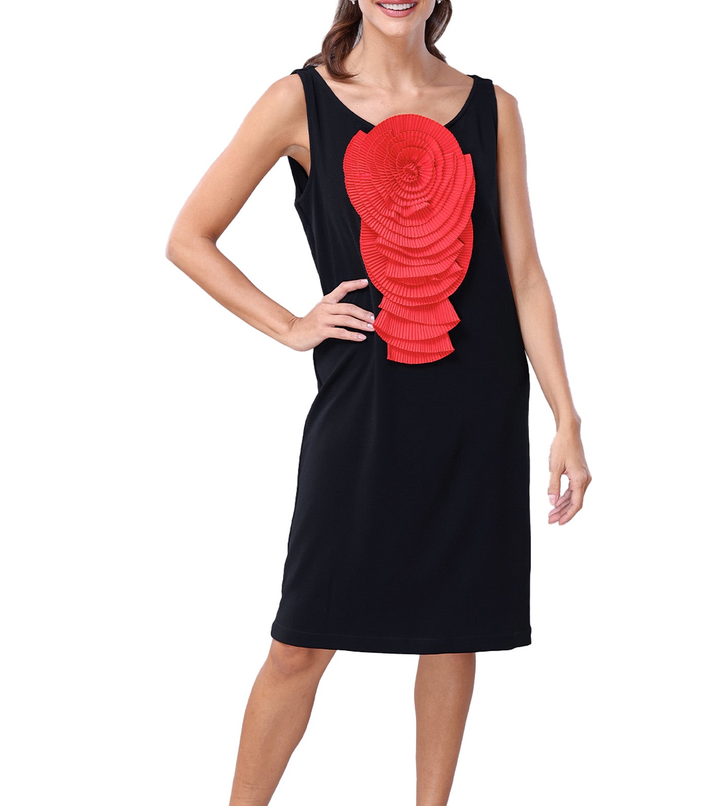 Edrea Sleeveless Dress with Patch Black and Red