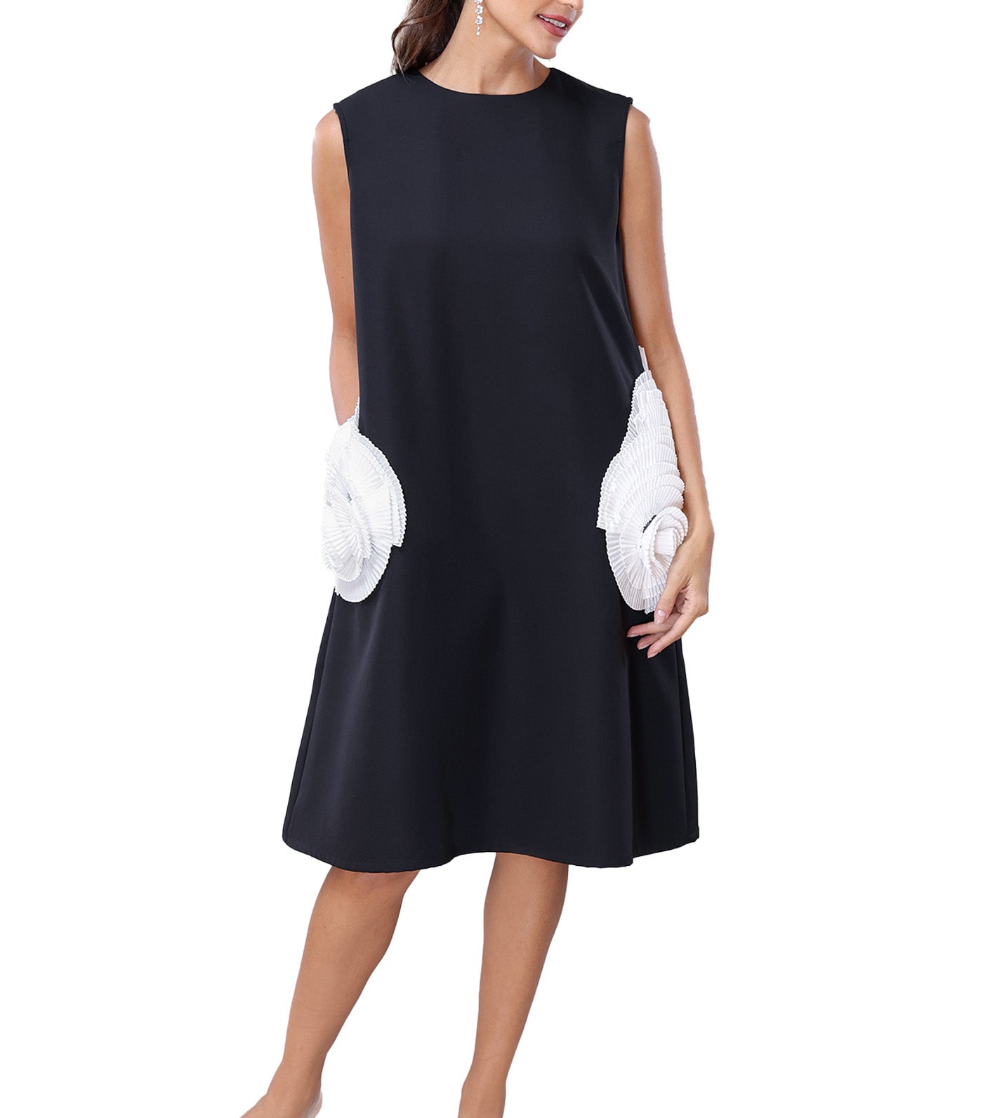 Edric Dress with Pocket Patch Black and White