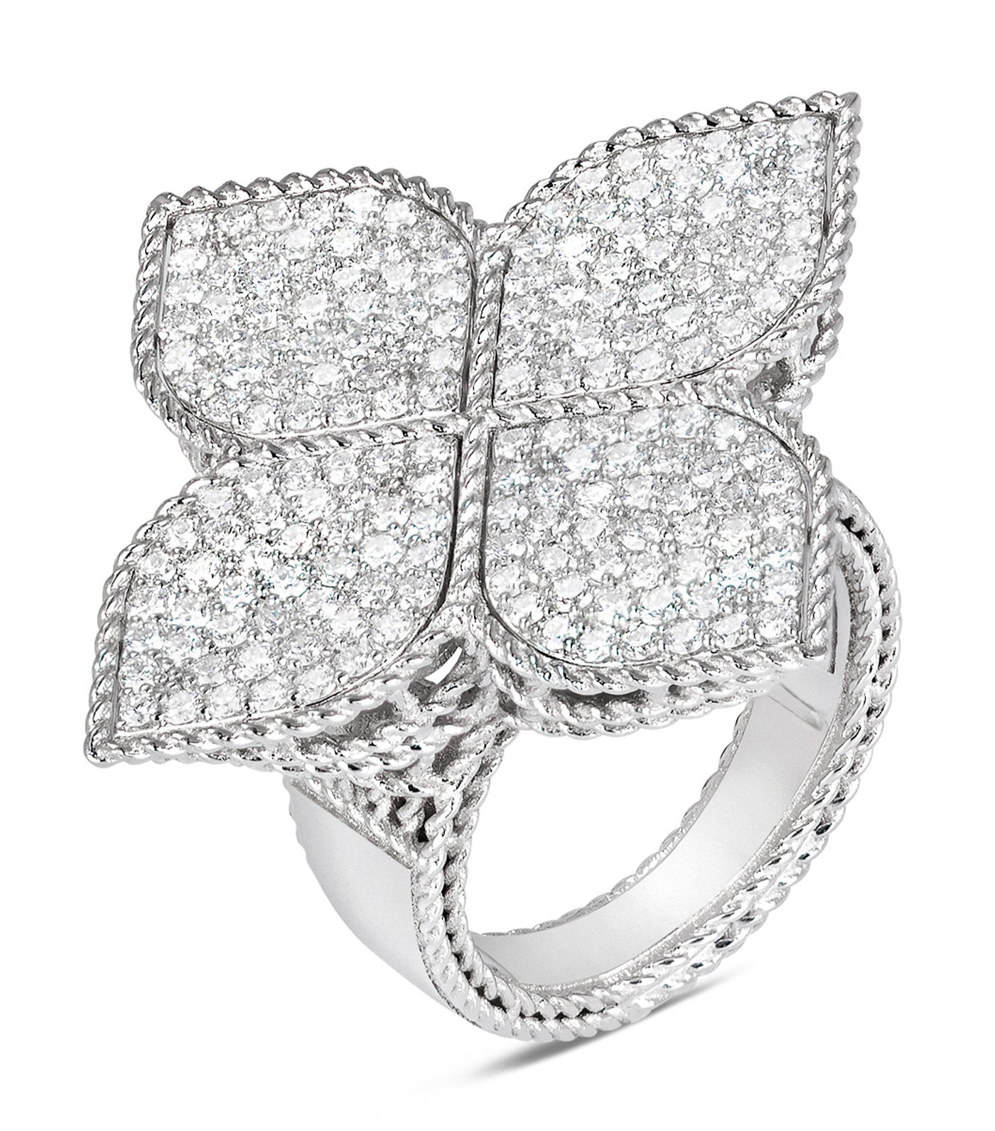 Princess Flower Ring with Diamonds, White Gold