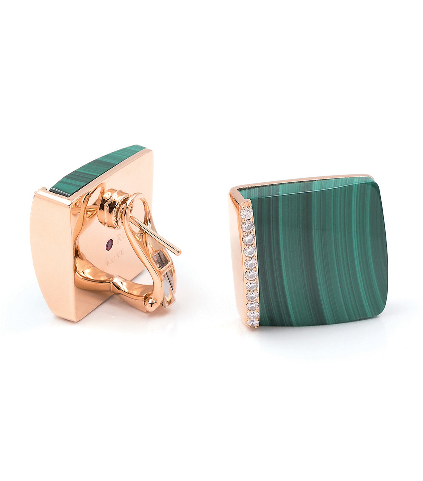Sauvage Prive Earrings with Diamonds and Malachite Rose Gold
