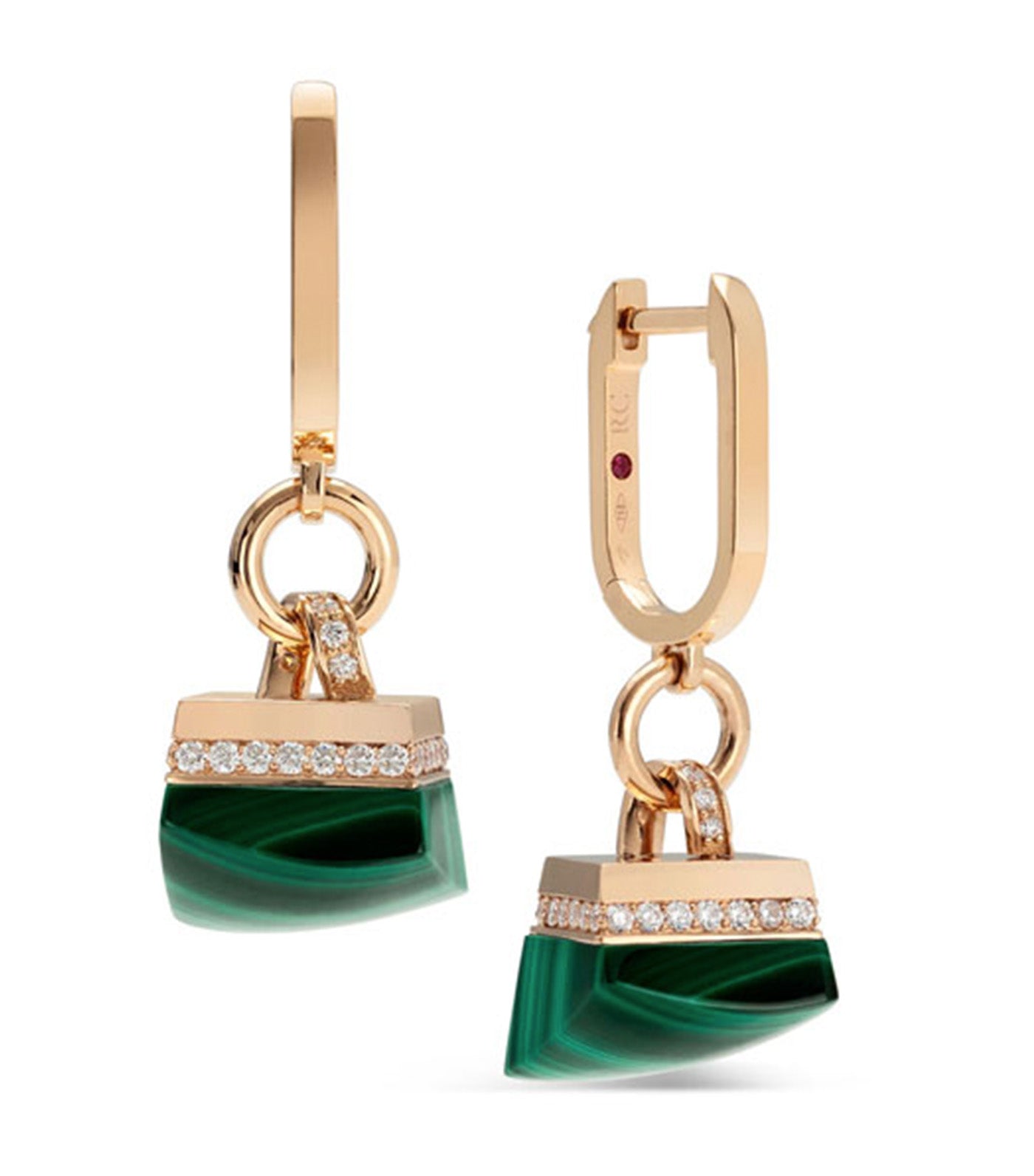 Sauvage Prive Earrings with Diamonds and Malachite Rose Gold
